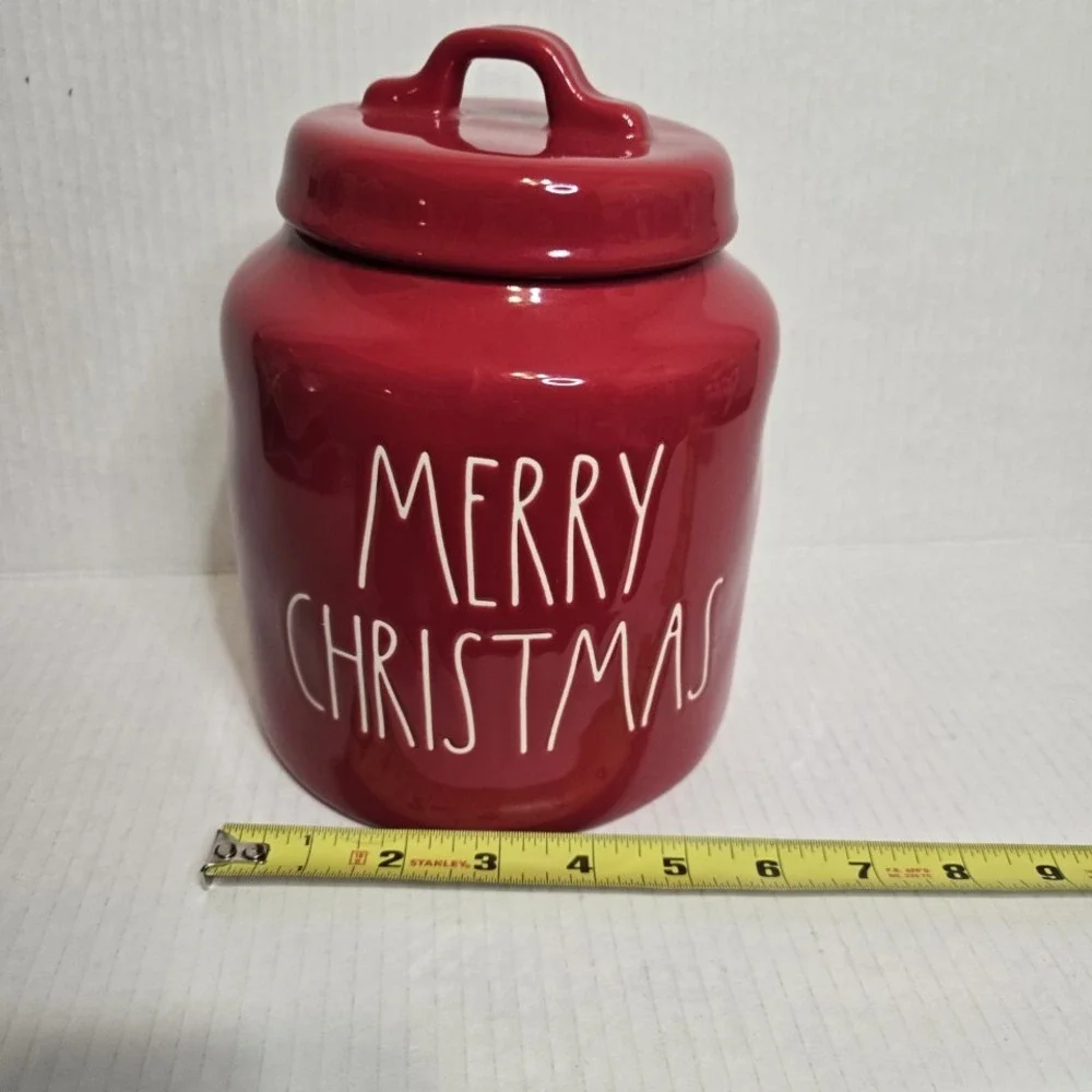 Rae Dunn Merry Christmas Ceramic Cookie Jar‎ Canister Red Artisan Collection
